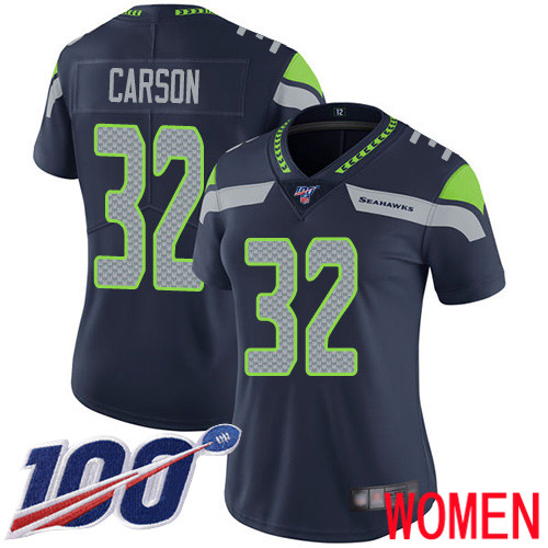 Seattle Seahawks Limited Navy Blue Women Chris Carson Home Jersey NFL Football 32 100th Season Vapor Untouchable